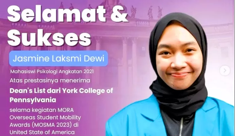 Jasmine Laksmi Dewi Mahasiswa Psikologi UIN Jakarta Raih Dean's List dari York College of Pennsylvania