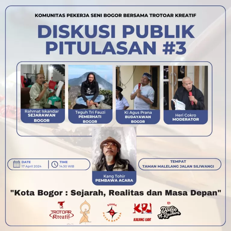 Komunitas Pekerja Seni Bogor Bersama Trotoar Kreatif Gelar Diskusi Publik Pitulasan Edisi Ke-3 "Kota Bogor: Sejarah, Realitas dan Masa Depan"
