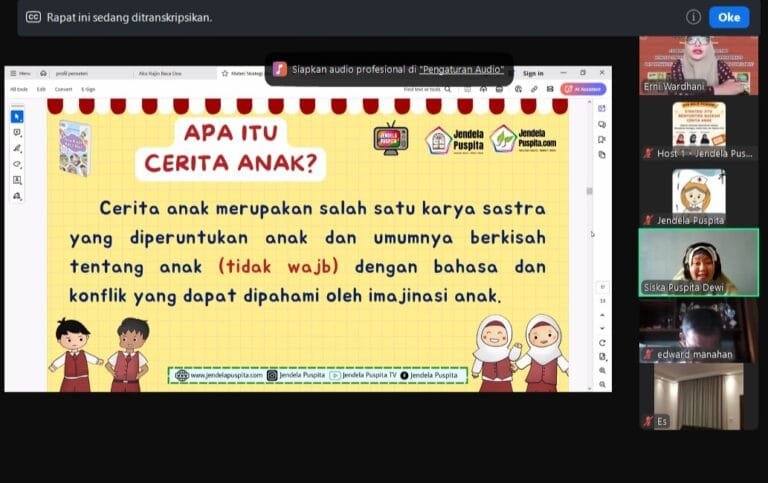 Webinar Ke-2 Jendela Puspita 'Strategi Jitu Menyunting Naskah Cerita Anak'