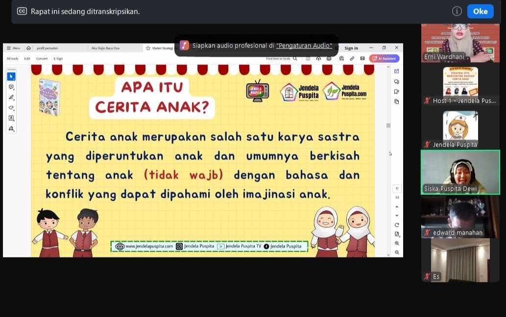 Webinar Ke-2 Jendela Puspita 'Strategi Jitu Menyunting Naskah Cerita Anak'