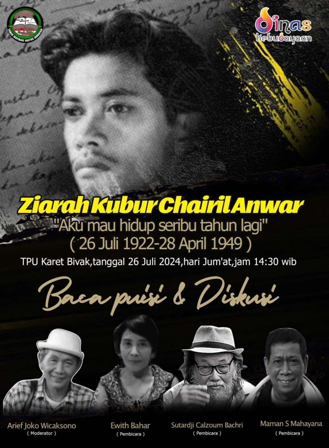 Ziarah Kubur ke Makam Chairil Anwar akan Diisi dengan Diskusi dan Baca Puisi