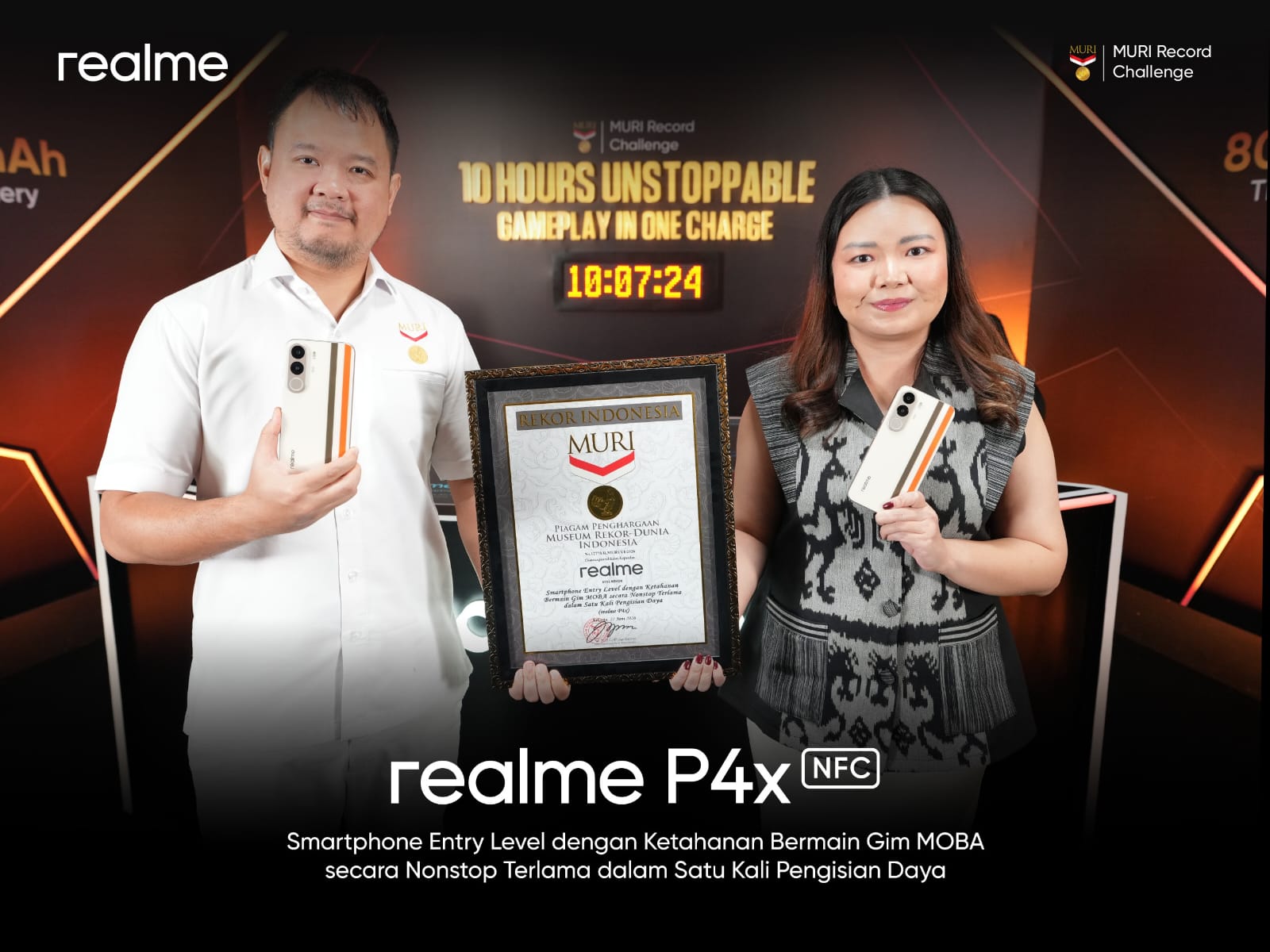 Baterai 8000mAh realme P4x Cetak Rekor MURI untuk Gaming MOBA Terlama