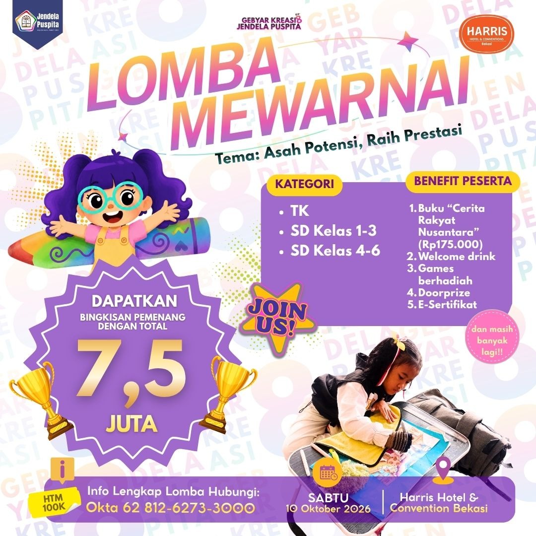 Lomba Mewarnai Gebyar Kreasi Jendela Puspita di Bekasi, Hadiah Total Rp7,5 Juta